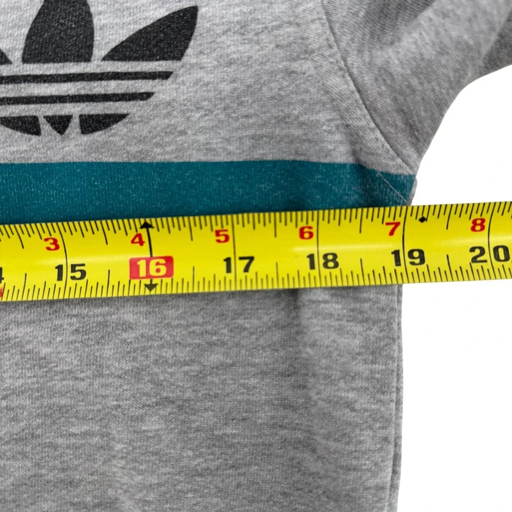 Adidas Sweatshirt Small Trefoil Logo Graphic Teal Stripe Cotton Blend‎ Gray S